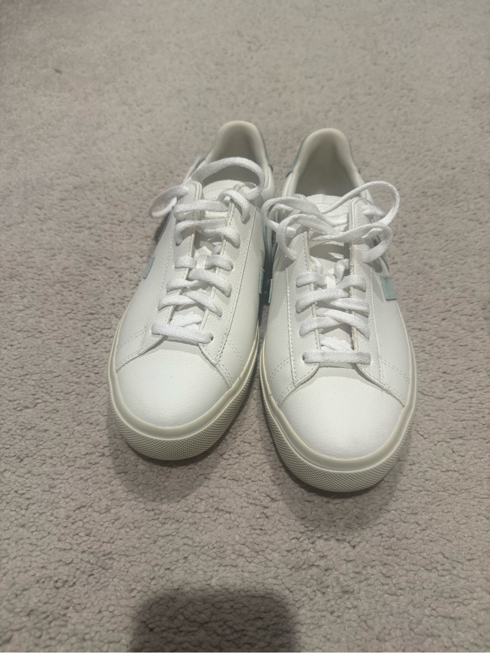 Veja White and Mint Women's Low-Top Lace-Up Sneakers